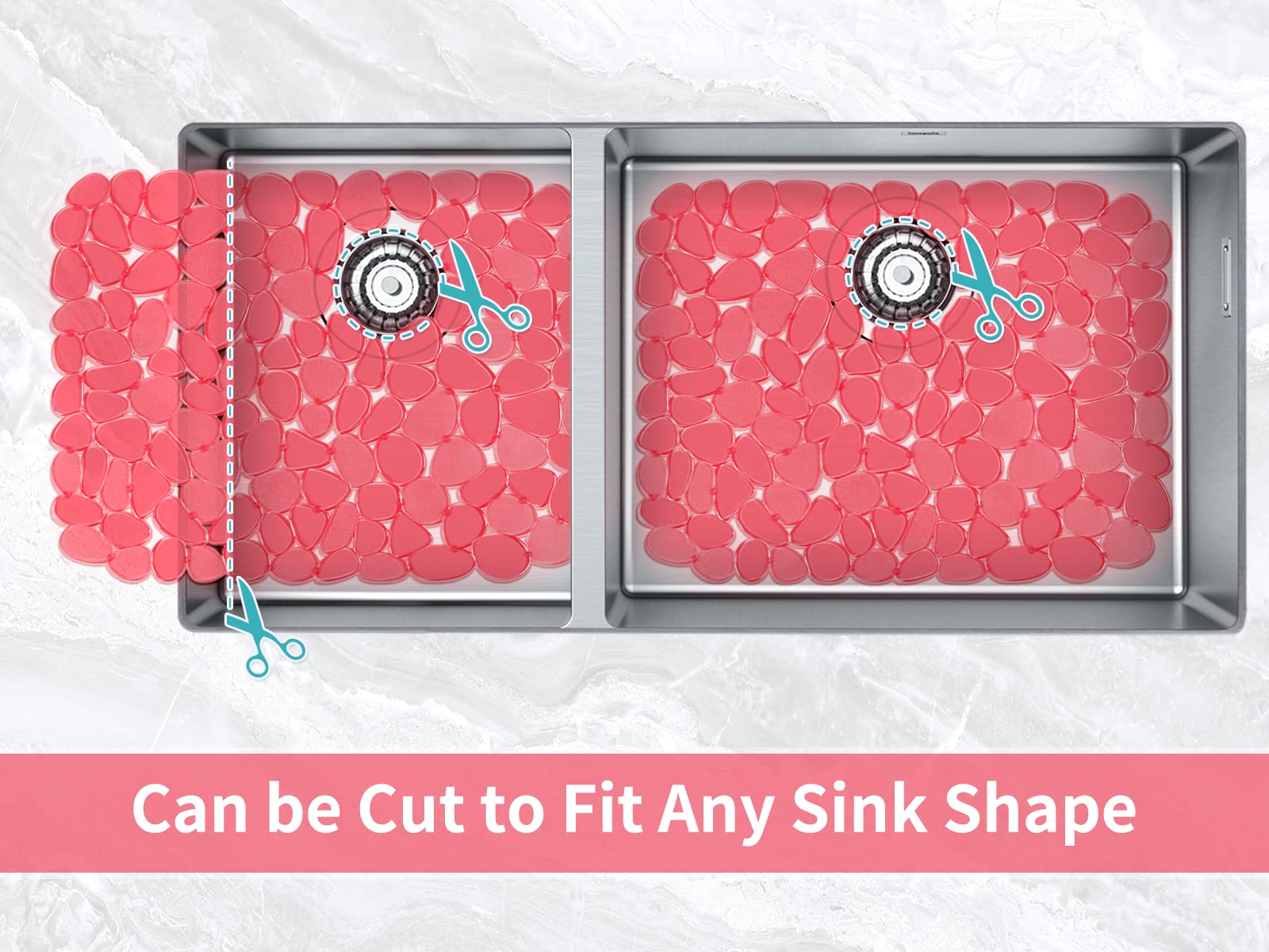 Yolife Pebble Sink Mat fits stainless steel and porcelain sinks for versatile use.