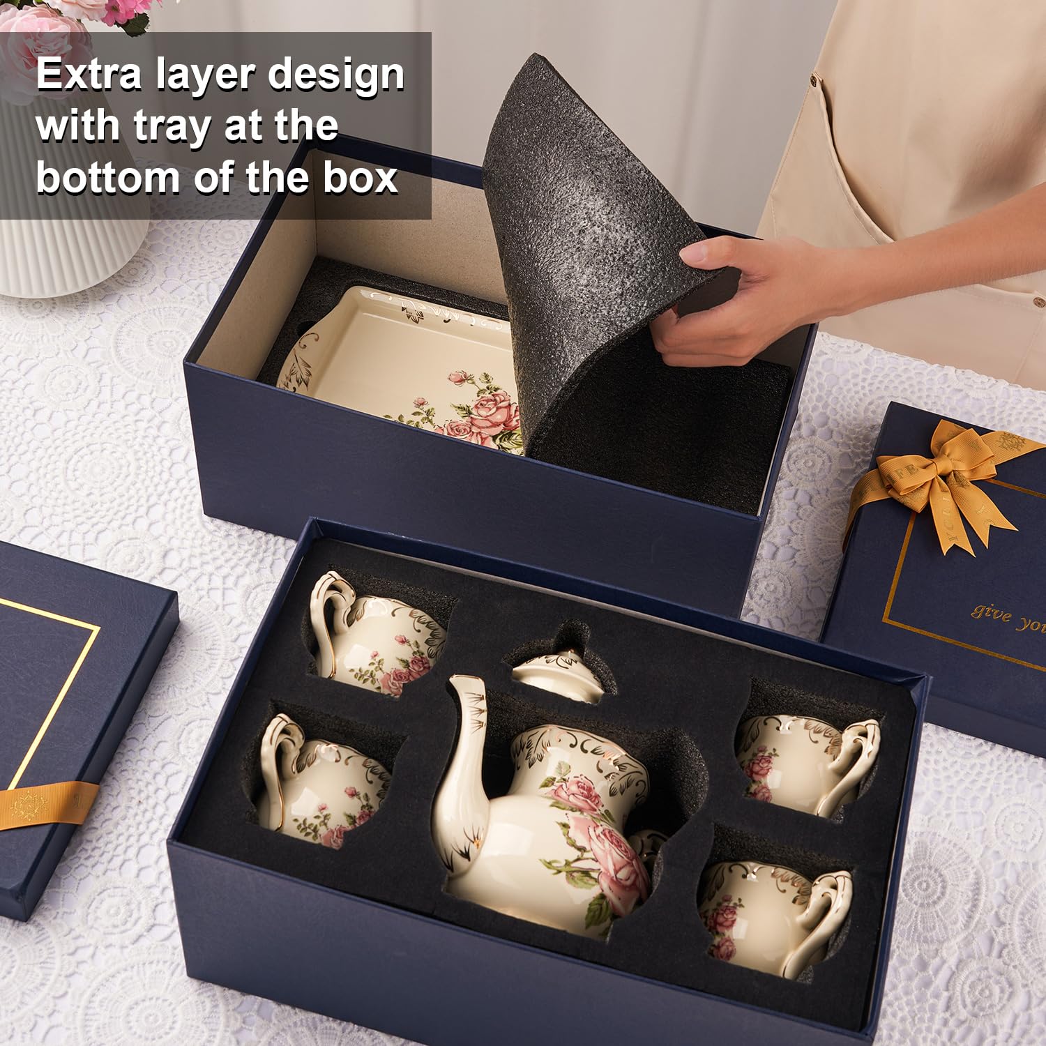 YOLIFE collectible display featuring a porcelain centerpiece.