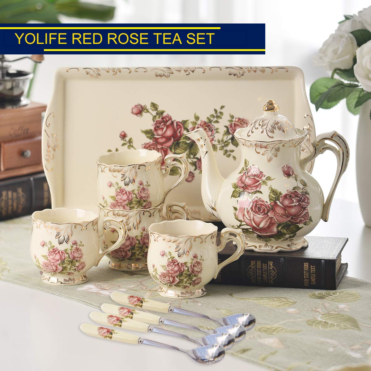 YOLIFE porcelain tea cups with rose pattern for stylish daily tea rituals.
