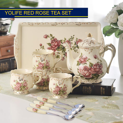 YOLIFE porcelain tea cups with rose pattern for stylish daily tea rituals.