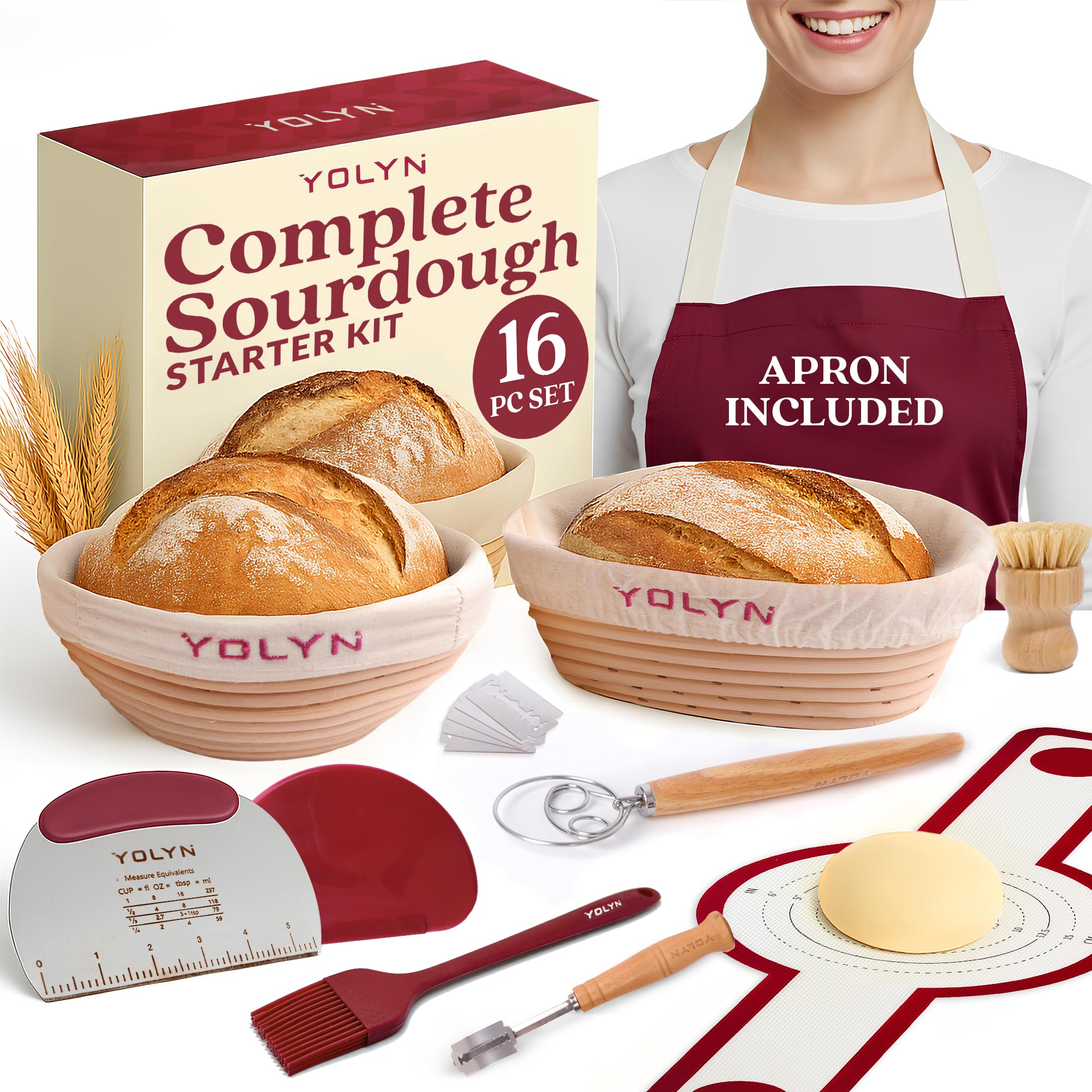 YOLYN round banneton basket 9-inch for even proofing and artisan crusts.