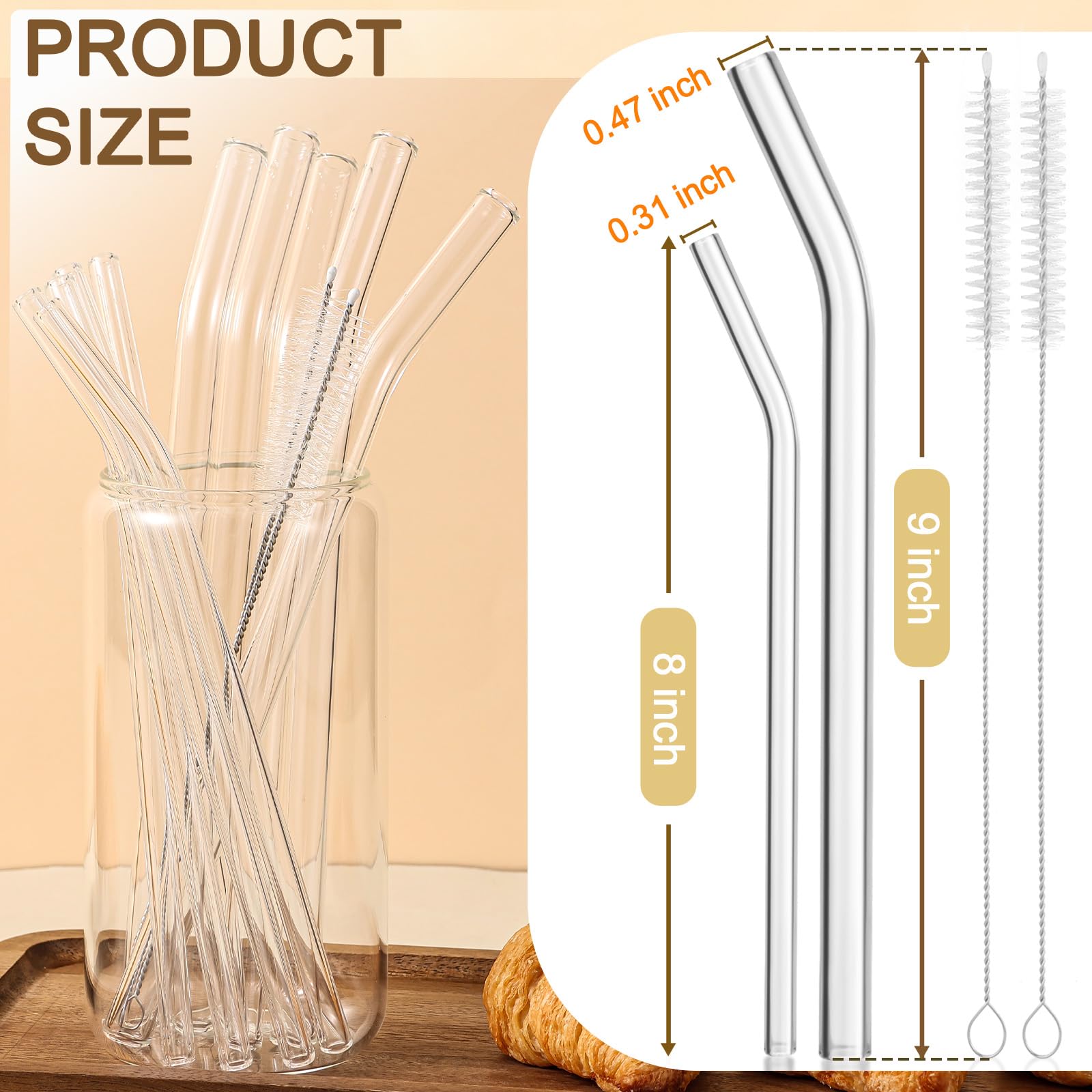 Yomarket bent glass straw 9in 12mm fits large cups and smoothies, reusable