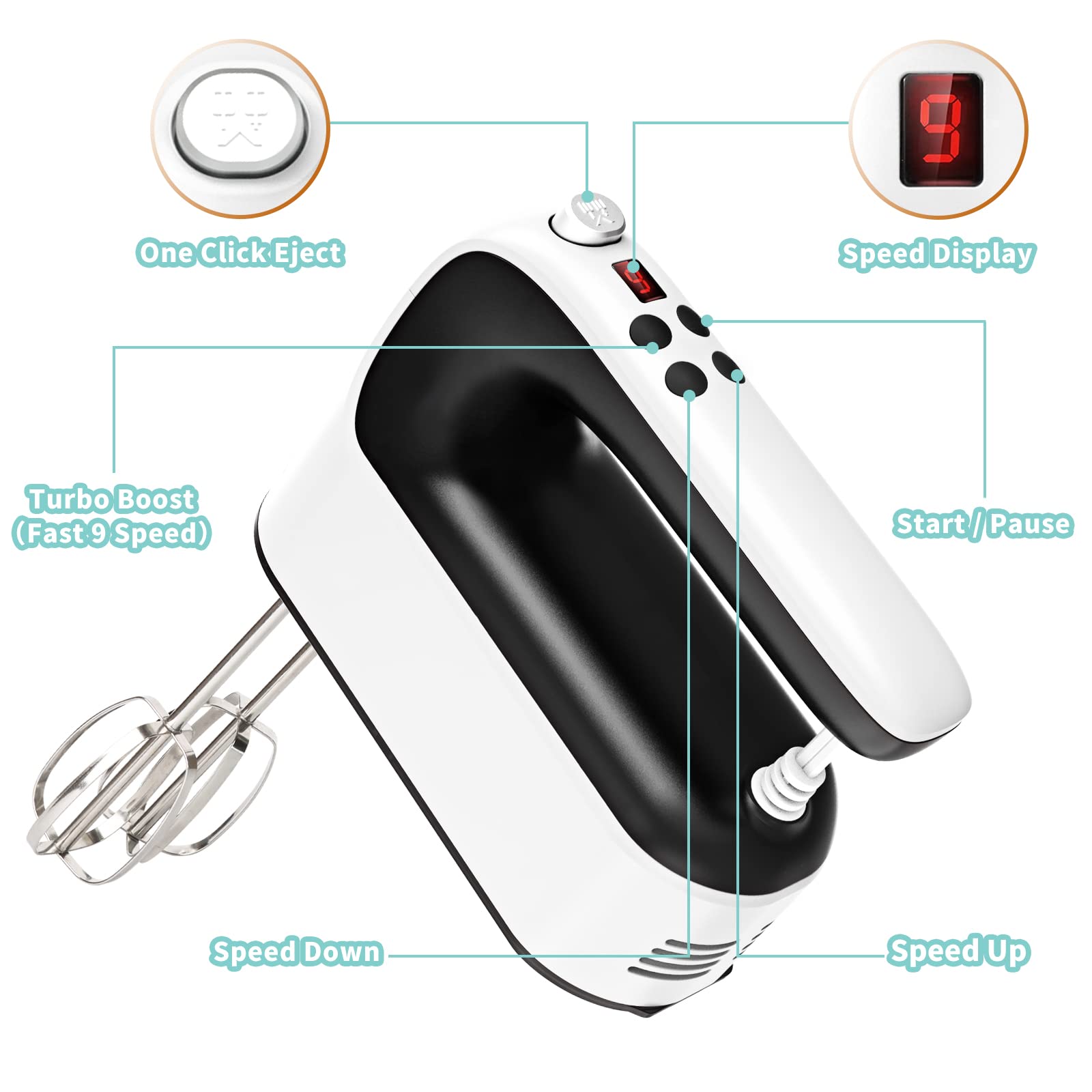 Yomelo 400W DC motor delivers strong mixing power with quiet operation.