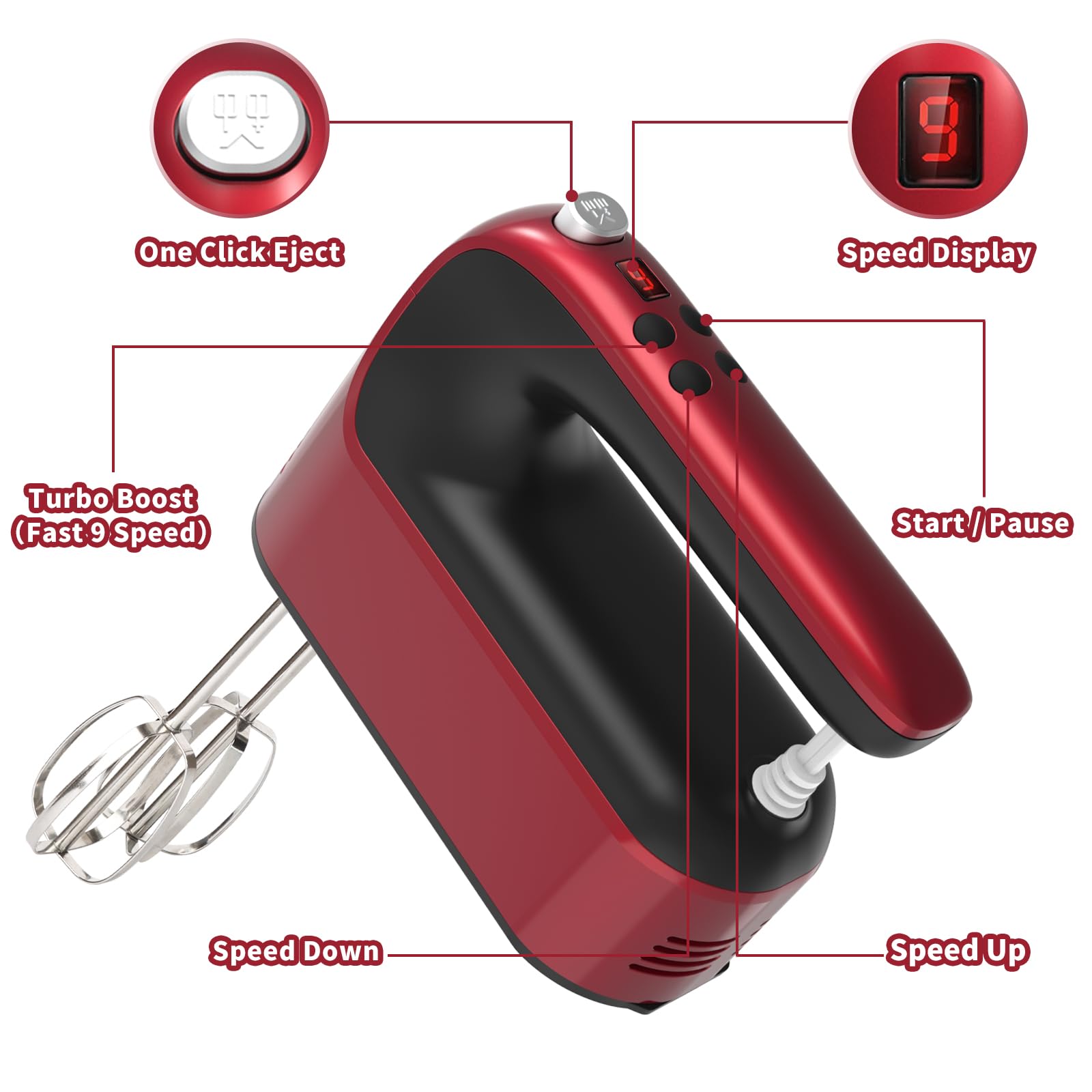 Yomelo hand mixer digital display and controls for precise speed adjustments