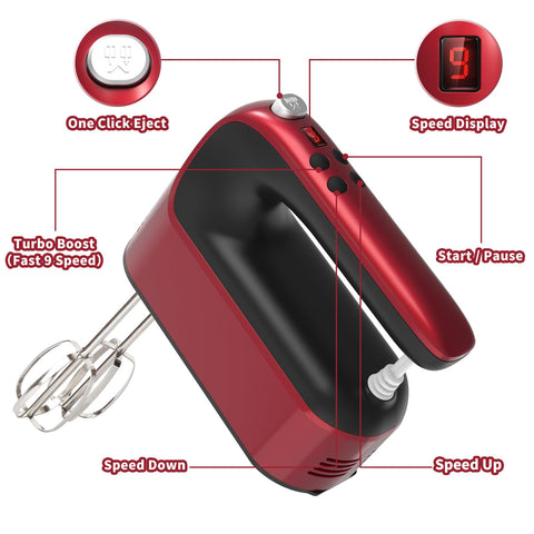 Yomelo hand mixer digital display and controls for precise speed adjustments