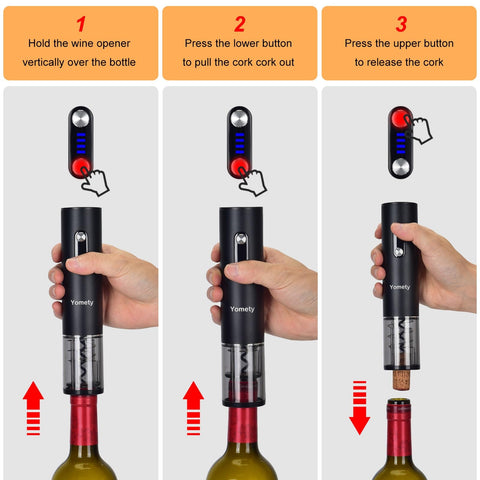 Yomety rechargeable corkscrew removes a cork with a single press