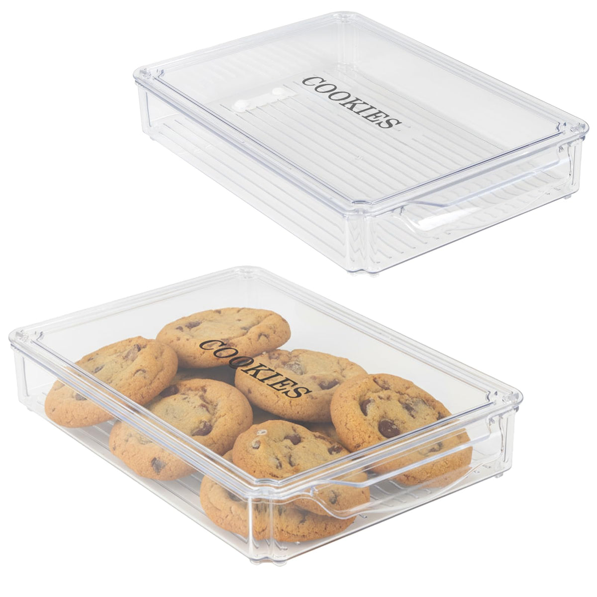 Yomjarl 2-pack cookie containers with drawer-type opening for easy access and stacking.