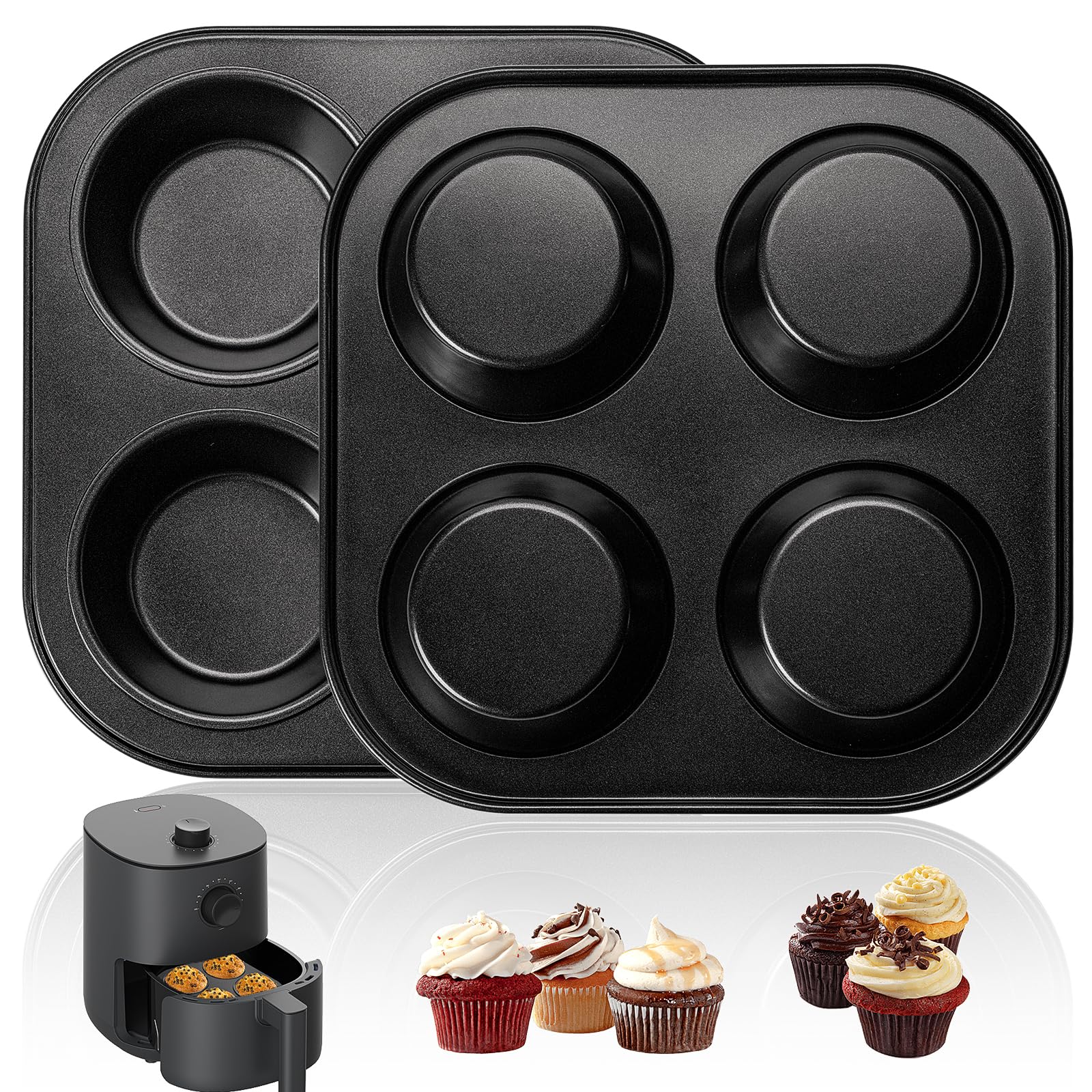 Yomvzake air fryer muffin pan 2-pack ready for easy muffins release.