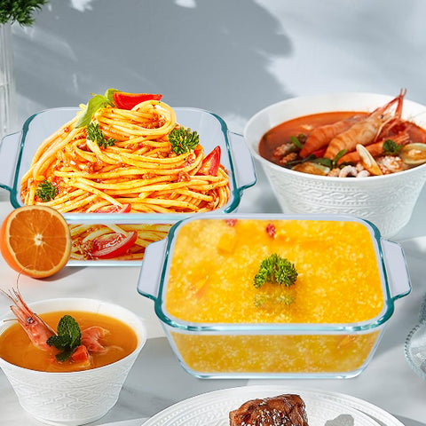Yomvzake square dish for casseroles, stews, desserts, and more.