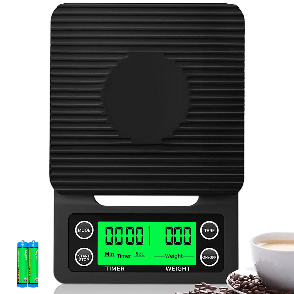 Yoncon coffee scale with LCD display for precise measurements.