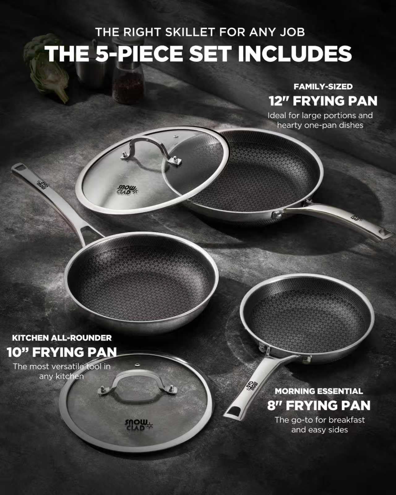 Yonida 10-inch non-stick frying pan offering even heating for searing and sautéing.