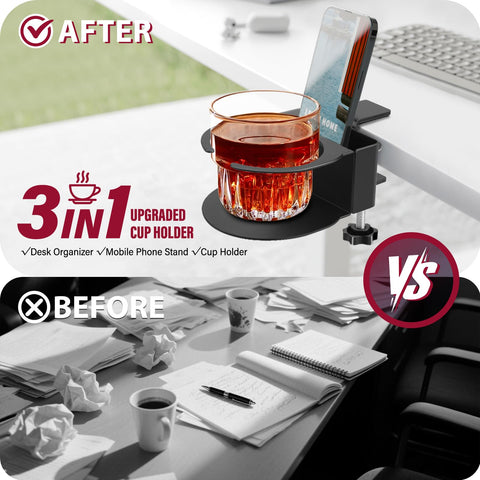 Yonsya desk cup holder fits a water bottle to reduce desk clutter.