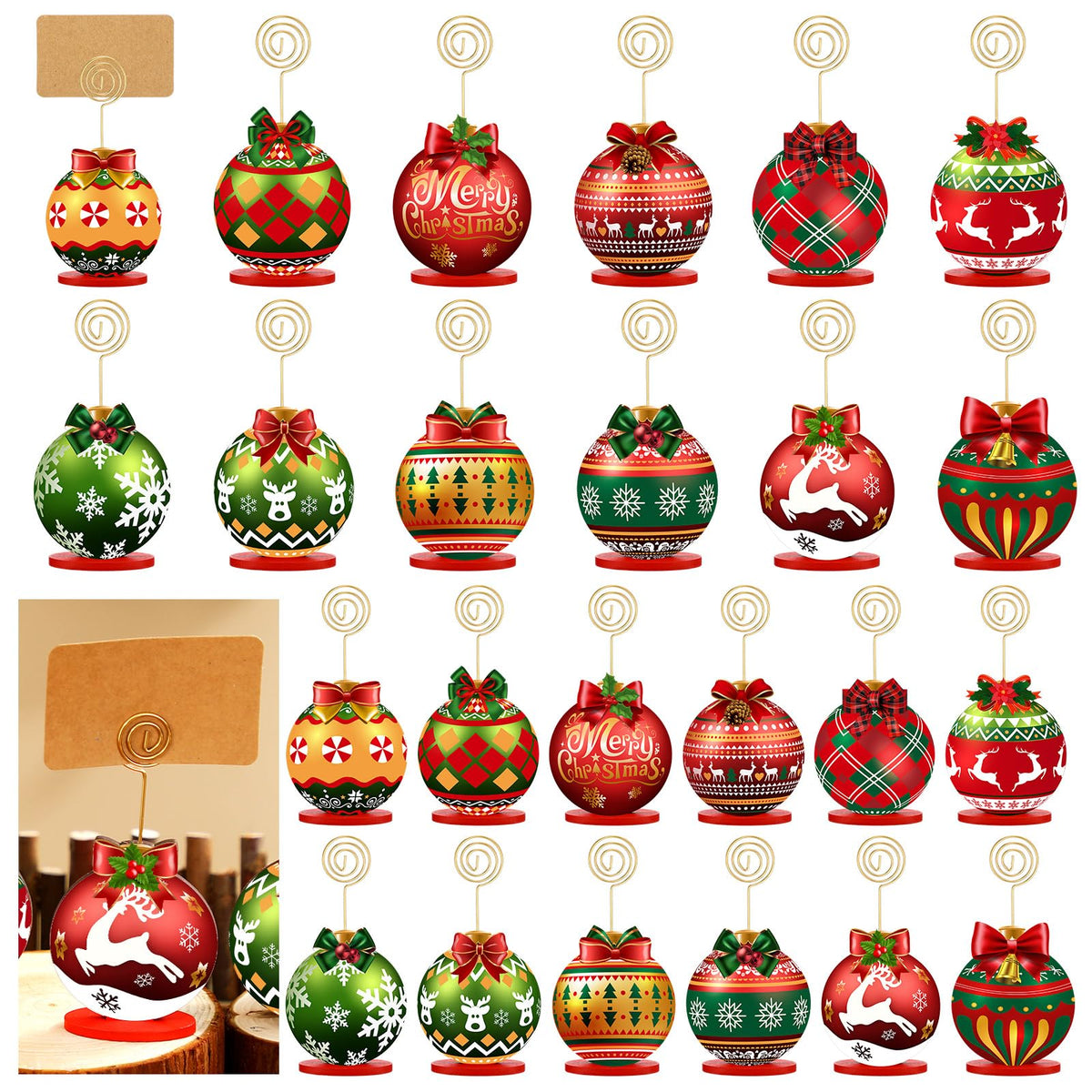 Yookeer Christmas wood place card holder set with 24 pieces for festive tables