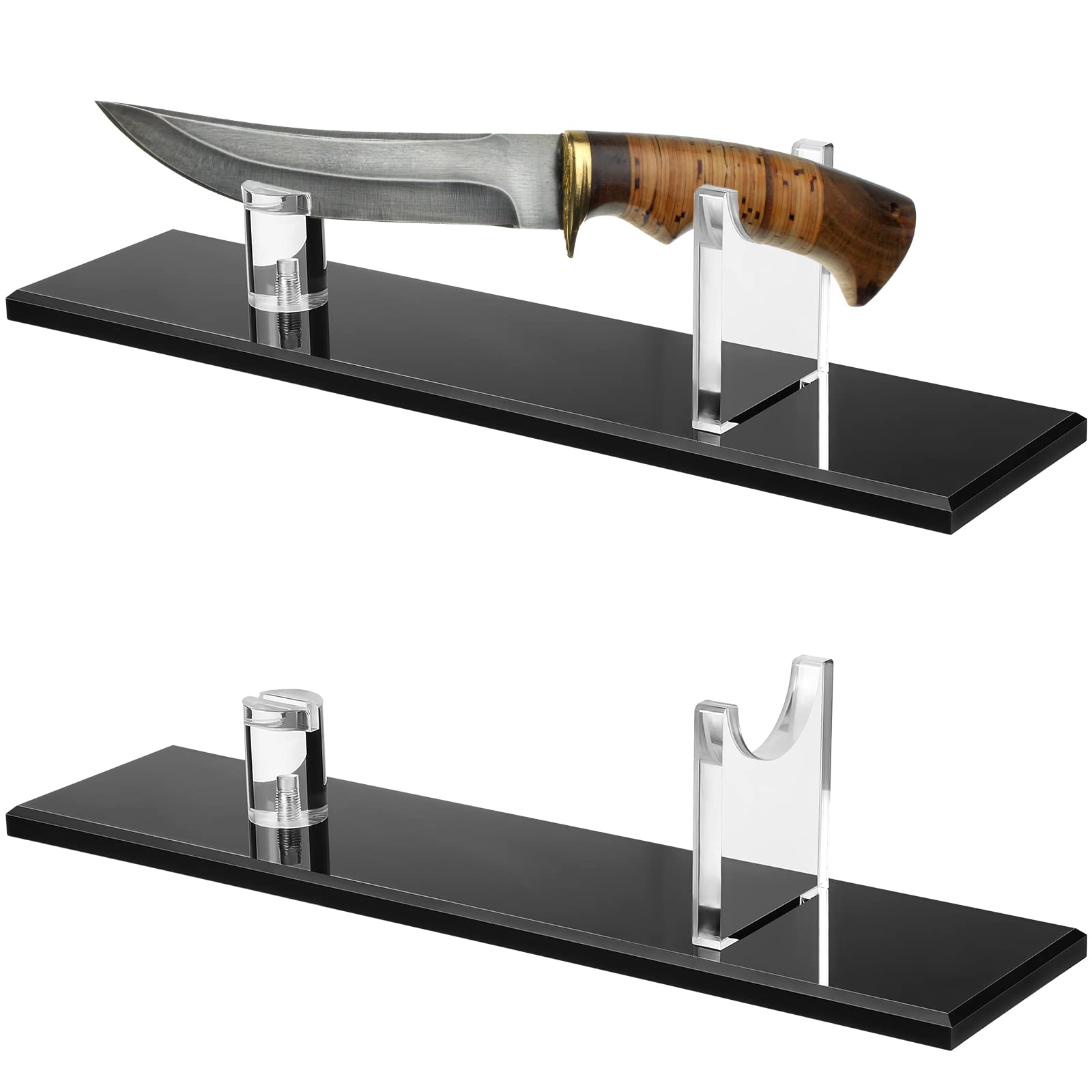 Yookeer two-piece knife display stand, front view, keeps blades neatly displayed with stable support.