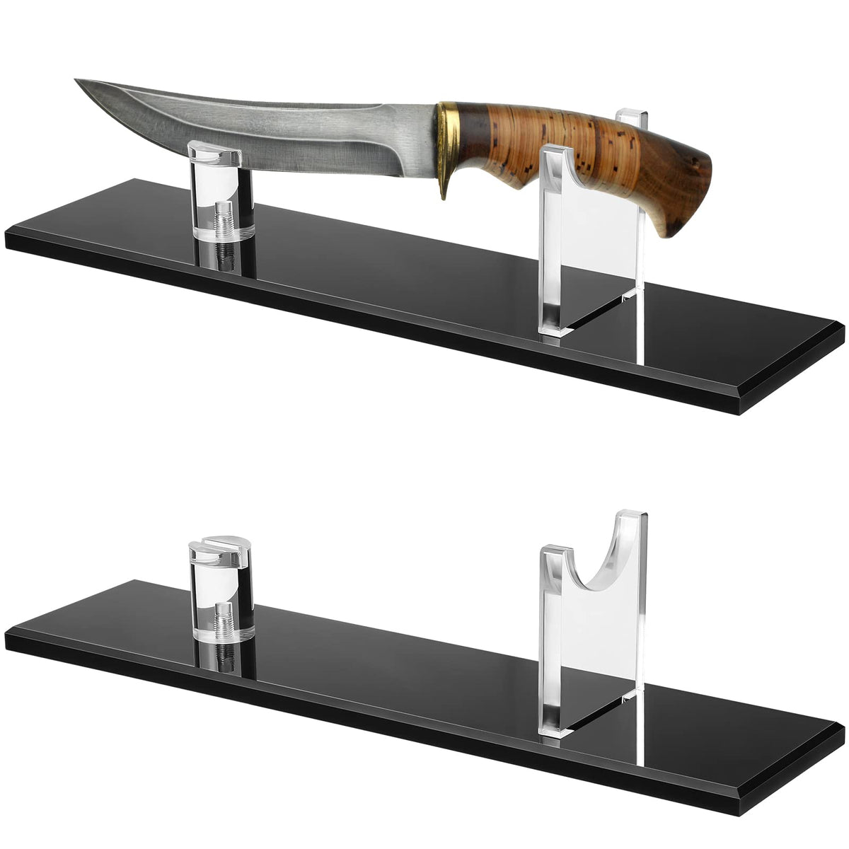 Yookeer two-piece knife display stand, front view, keeps blades neatly displayed with stable support.