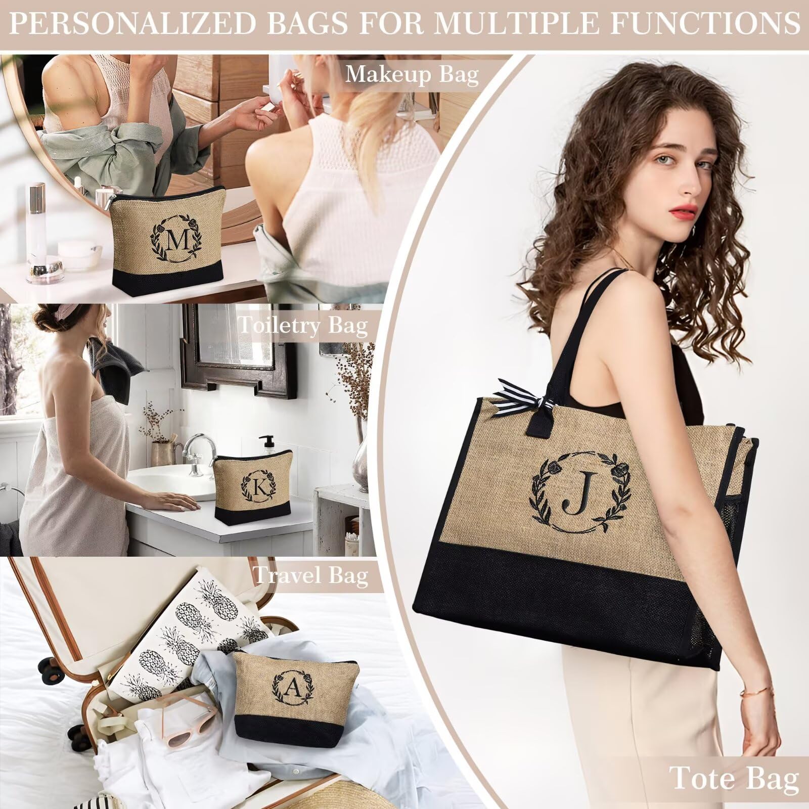 YOOLIFE jute tote with zipper closure for secure daily use.