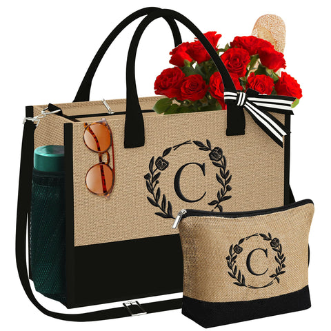 YOOLIFE monogram tote bag with initial embroidery for a personalized gift.