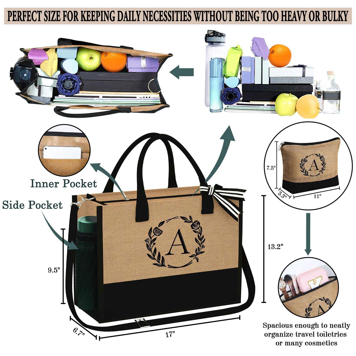 YOOLIFE tote size 17x6.7x13.2 inches for daily essentials.