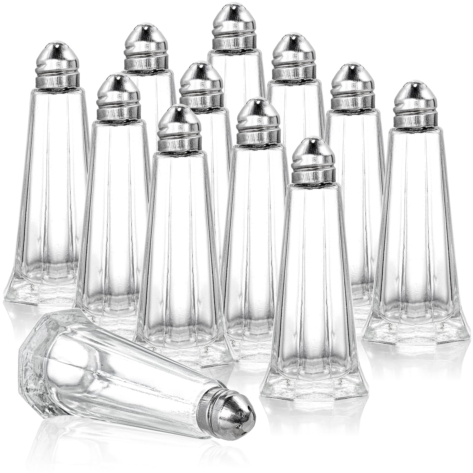 Yopay 12-pack salt and pepper shakers with tower glass body for home and restaurant use.