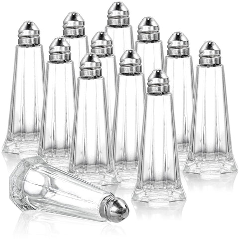 Yopay 12-pack salt and pepper shakers with tower glass body for home and restaurant use.