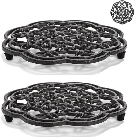 Yopay 2-pack round cast iron trivet protecting countertops from heat