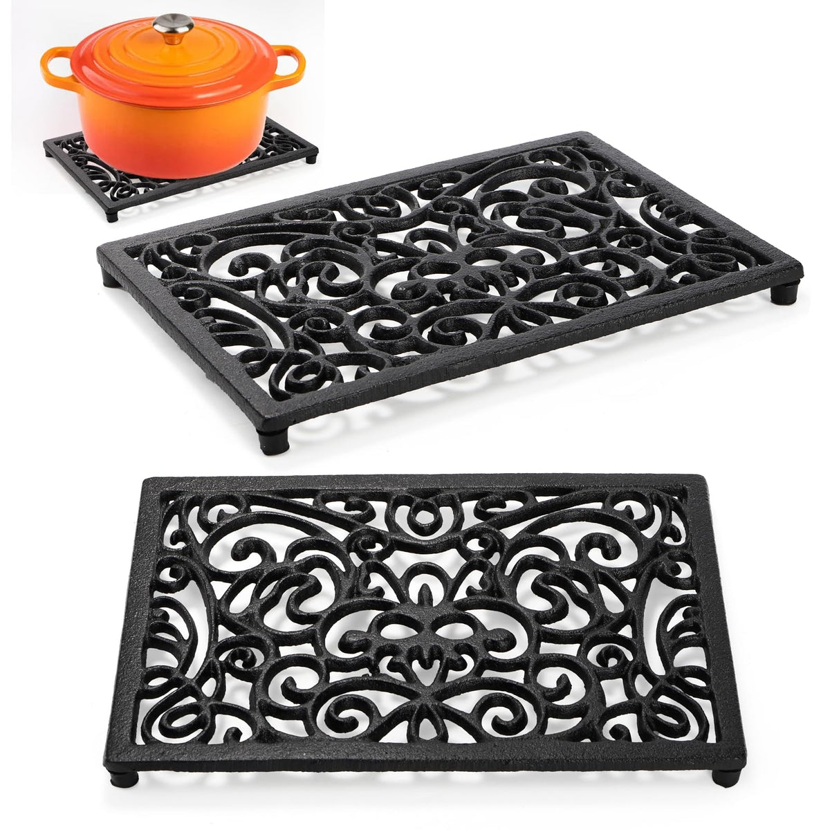 Yopay cast iron trivet rectangle showing durable heat resistance for hot pots