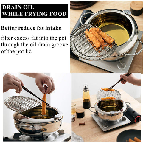 Yopay deep fryer pot lid and filter reduce splatter during cooking