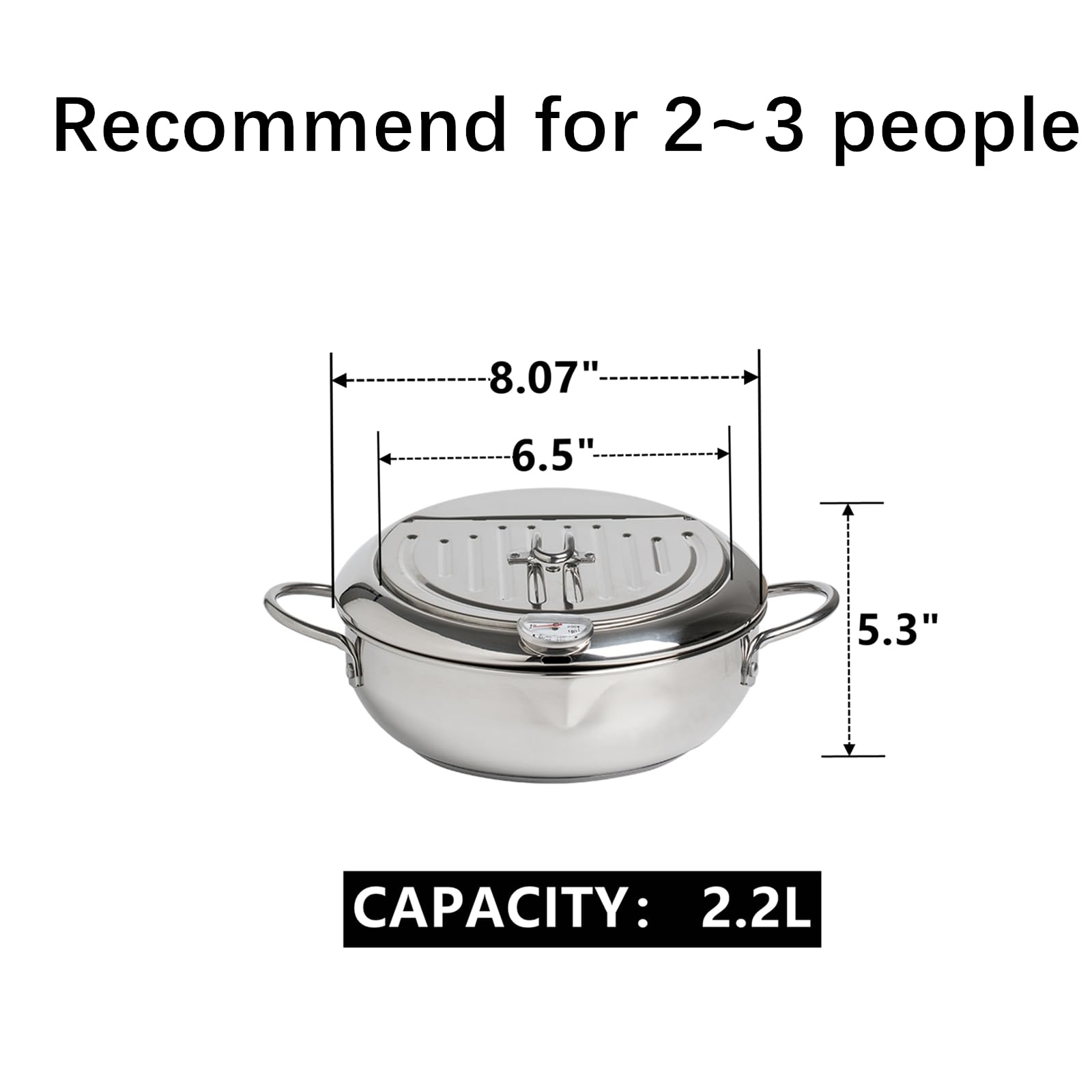 Yopay thermometer on pot aids precise oil temperature control during frying