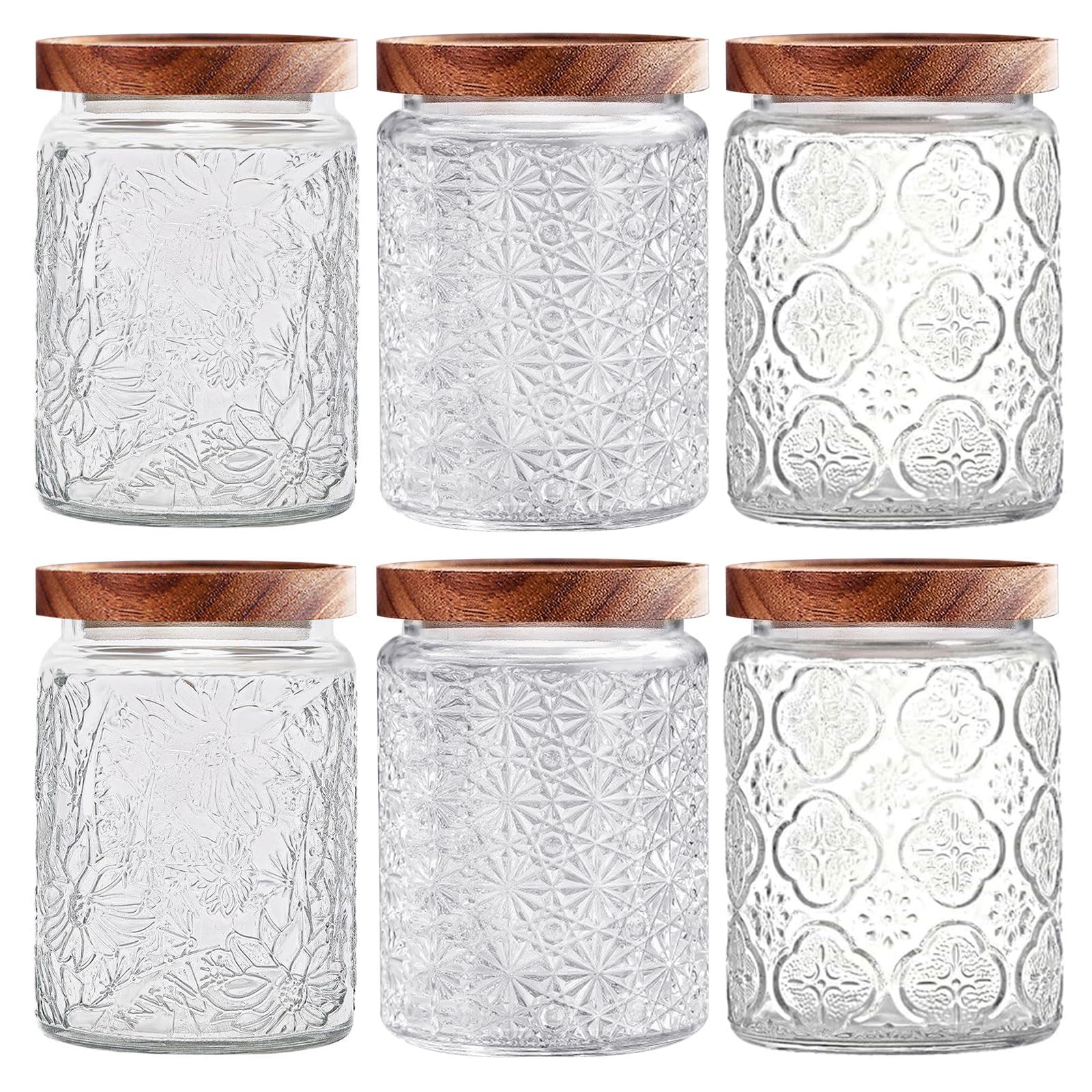 Yoqelt vintage glass jar with daisy design and 24oz capacity for pantry organization.
