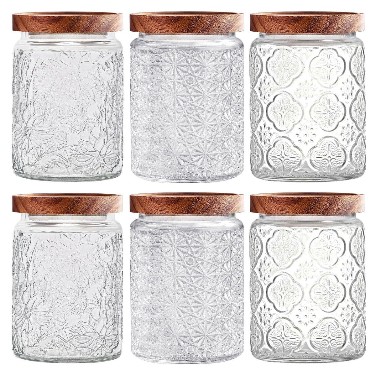 Yoqelt vintage glass jar with daisy design and 24oz capacity for pantry organization.