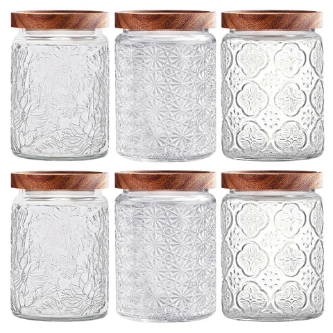 Yoqelt vintage glass jar with daisy design and 24oz capacity for pantry organization.
