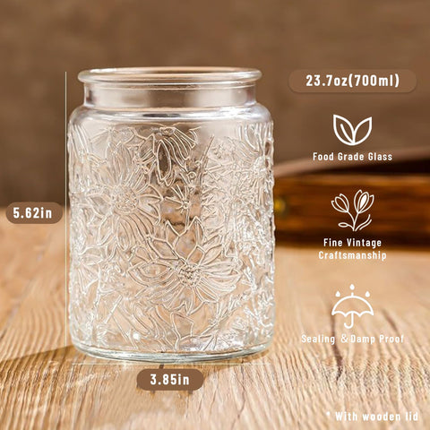 Yoqelt vintage glass jar with sunflower design for coffee, tea or spice storage.