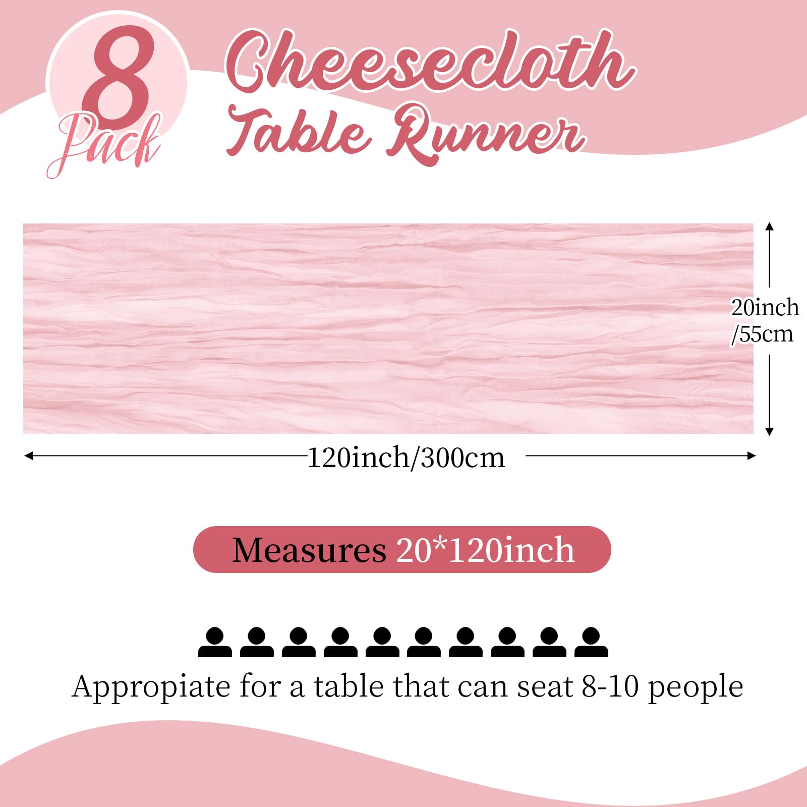 Yorcari pink gauze runner with wrinkle texture adds romantic ambiance for events.