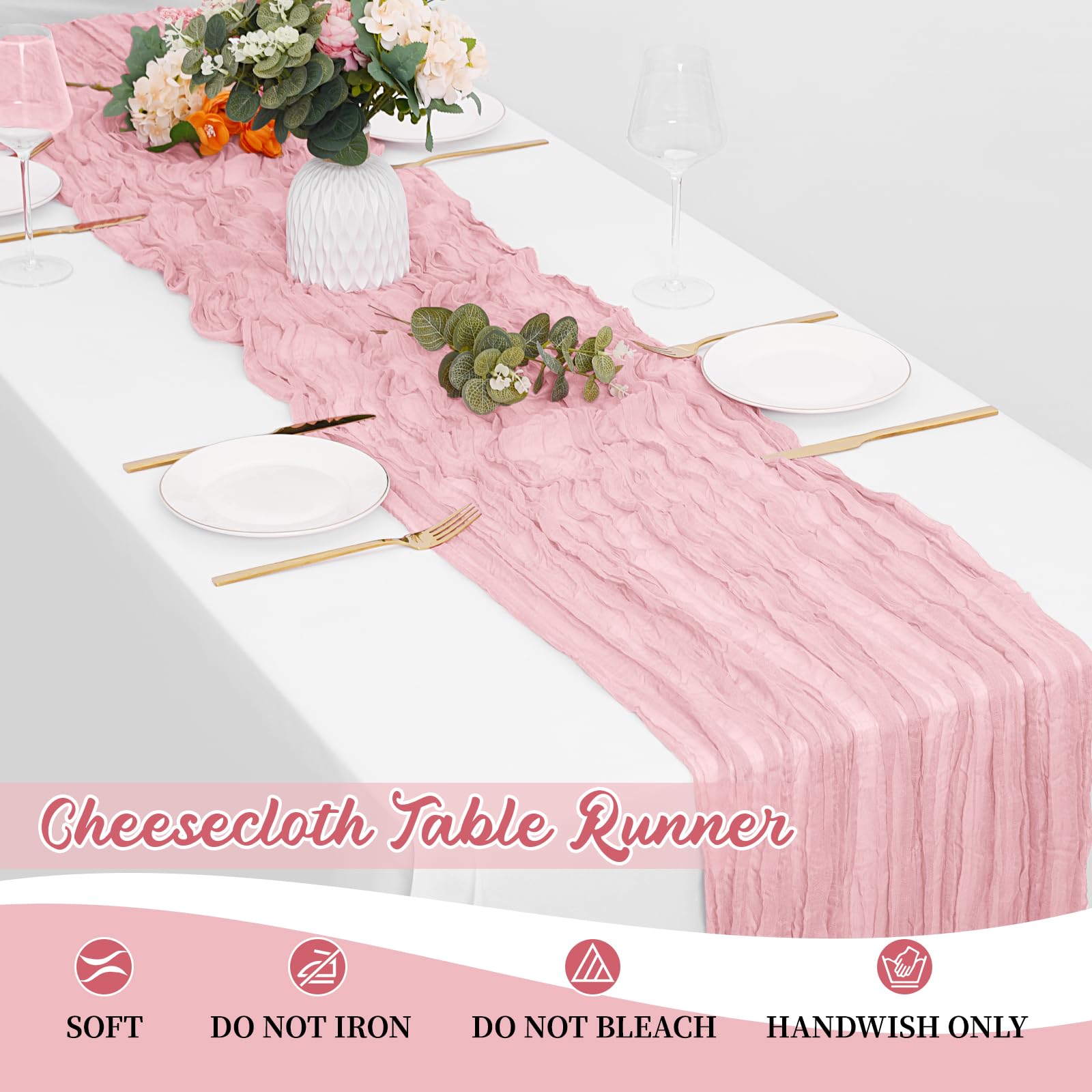 Yorcari cheesecloth runner is reusable and washable for easy care.