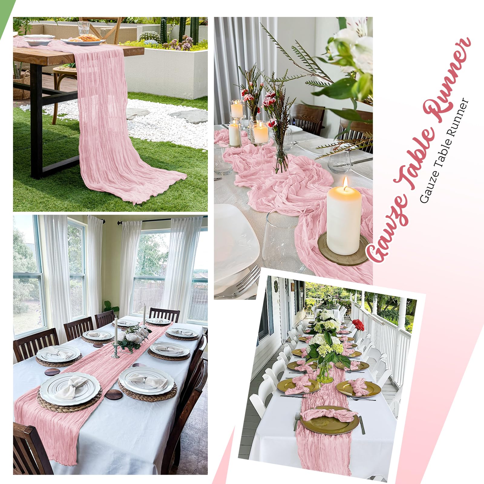 Yorcari sheer table runner enhances candles and florals for atmosphere.
