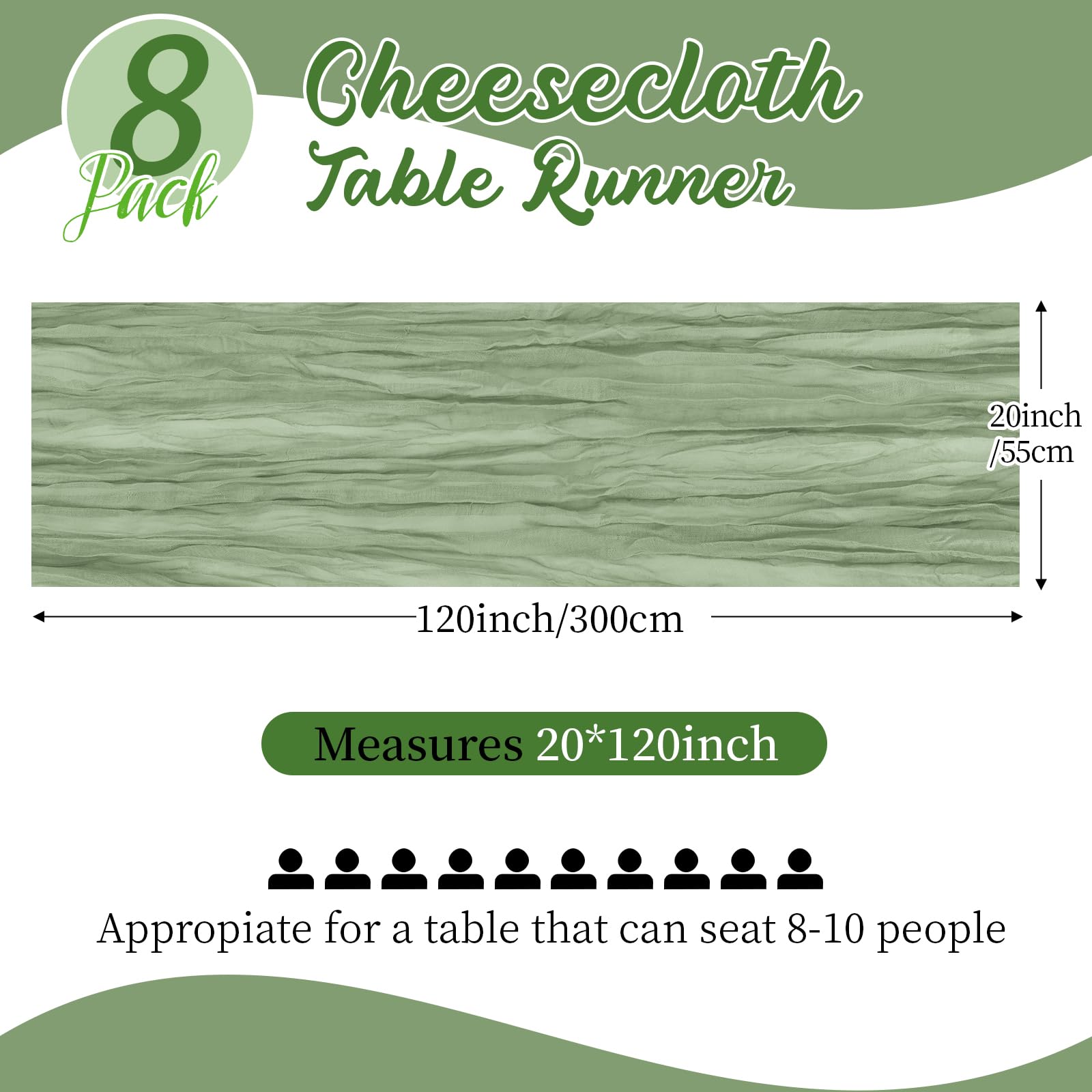 Yorcari sage green cheesecloth runner on a rustic table with candles