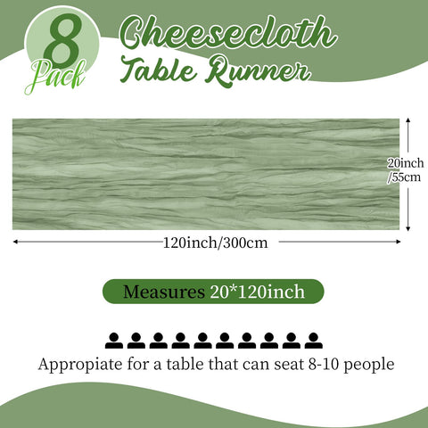 Yorcari sage green cheesecloth runner on a rustic table with candles