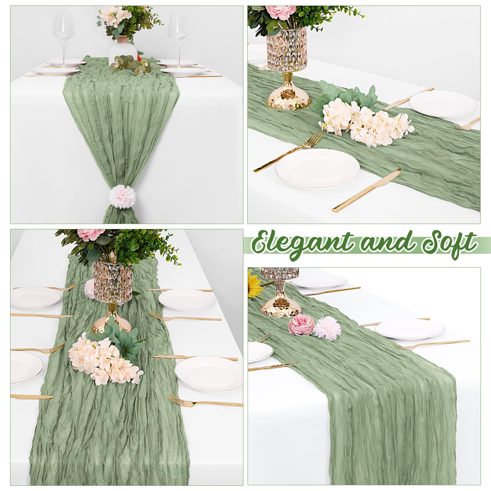Yorcari sage green table runner enhancing romantic birthday table decor
