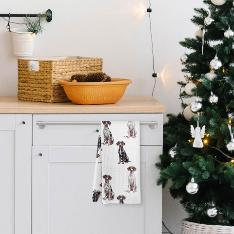 Yorhifa dog decor towel in bathroom scene with Pointer motif