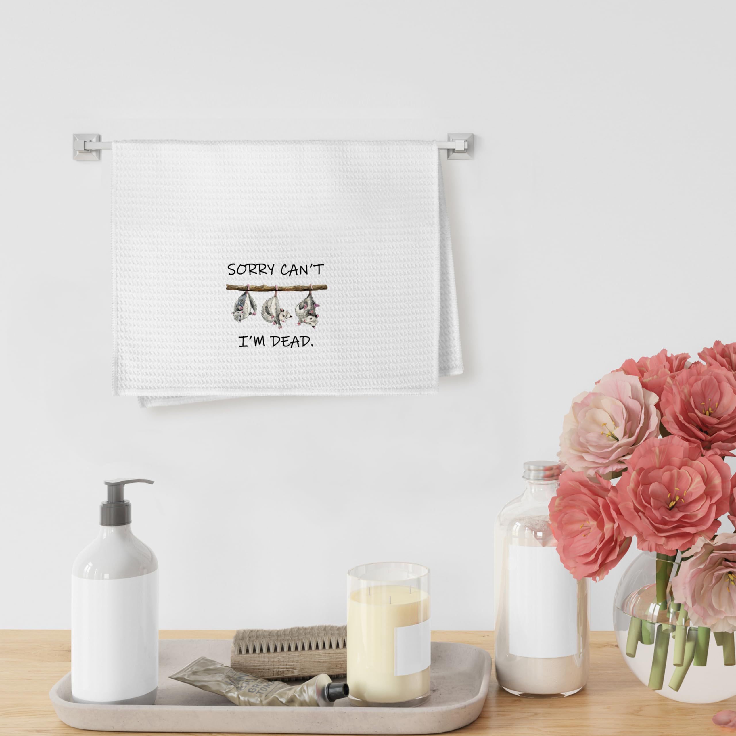 Yorhifa opossum towel shown in bathroom decor scene