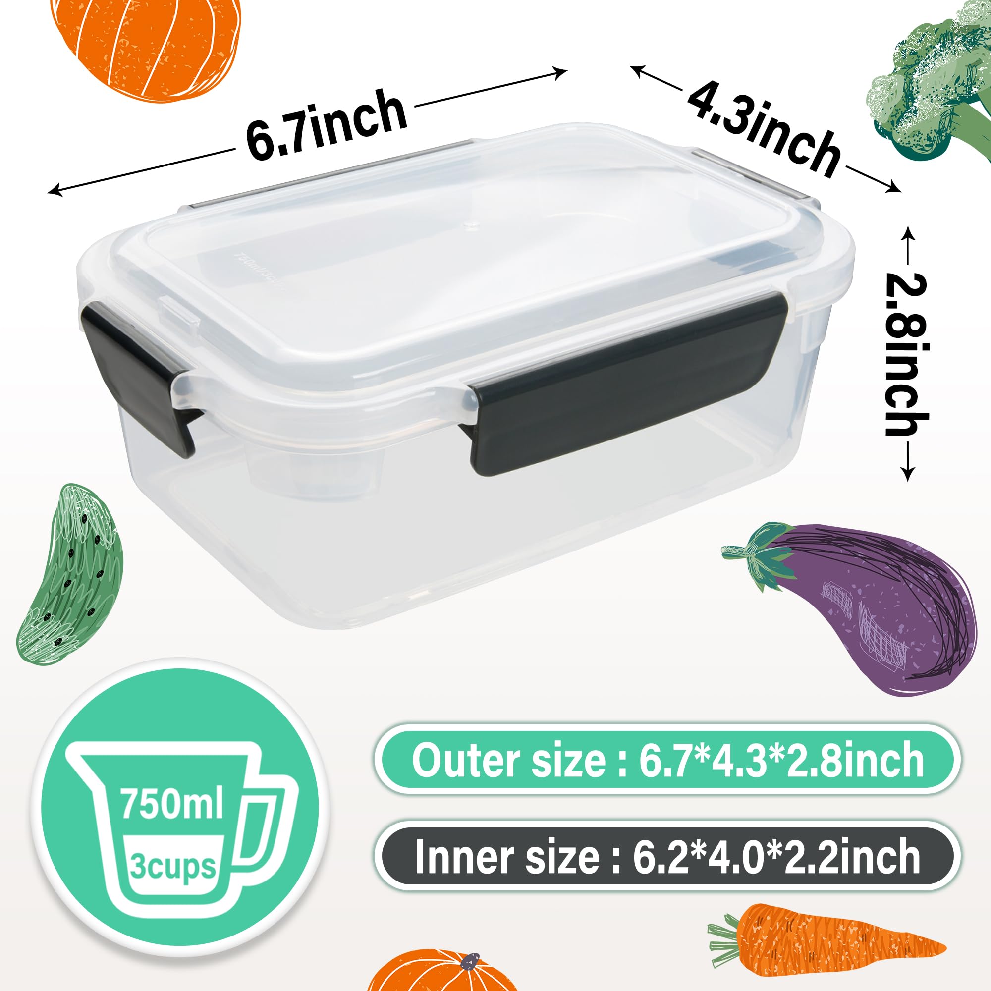 YORY 3-cup containers ideal for meal prep and leftovers.