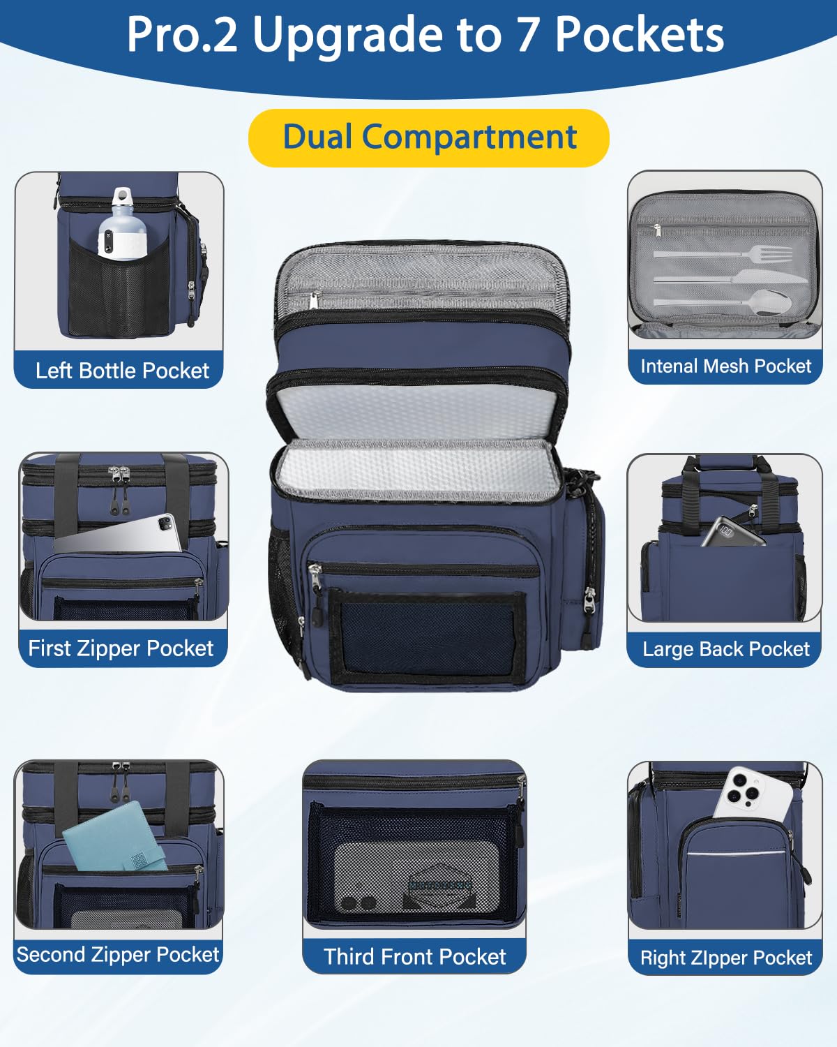 YOSMAAT lunch box blue expanded top demonstrates dry and wet separation