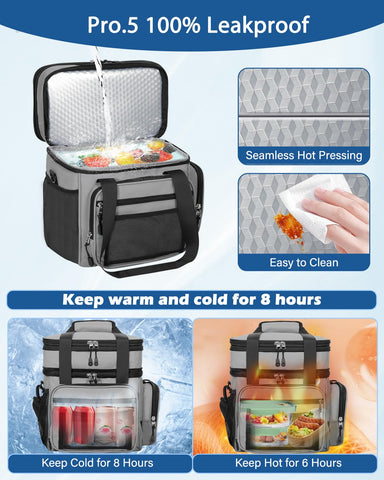 YOSMAAT lunch box cooler bag dry-wet space helps separate snacks and meals on trips.