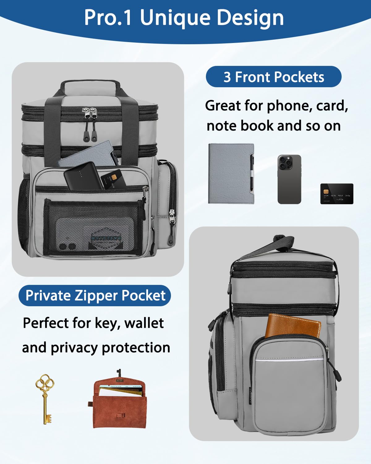 YOSMAAT lunch box cooler bag elastic side pocket stabilizes bottles during commutes.