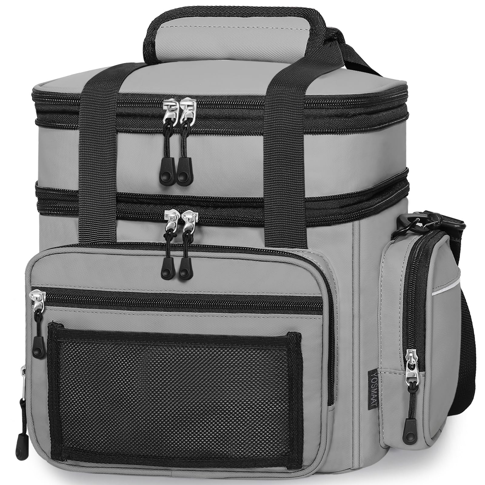 YOSMAAT lunch box cooler bag front mesh pocket for personalization and quick access.