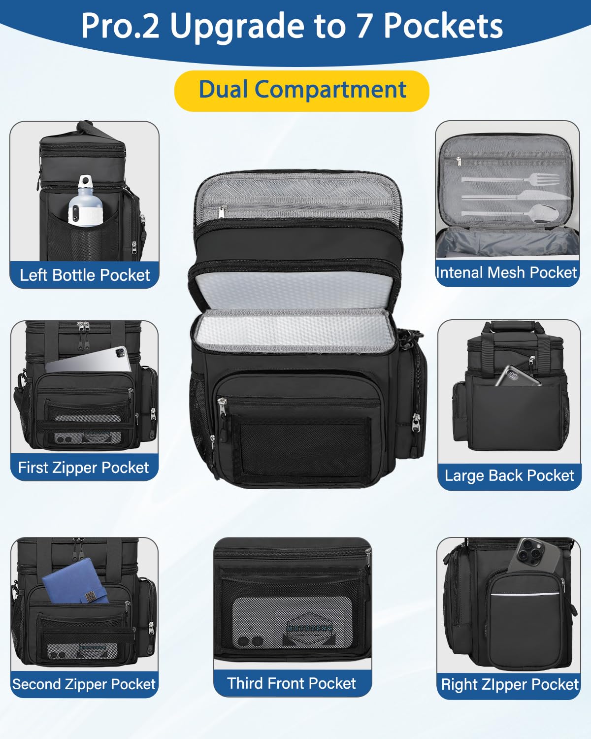 YOSMAAT lunch box cooler with zippered pocket for valuables on the go.