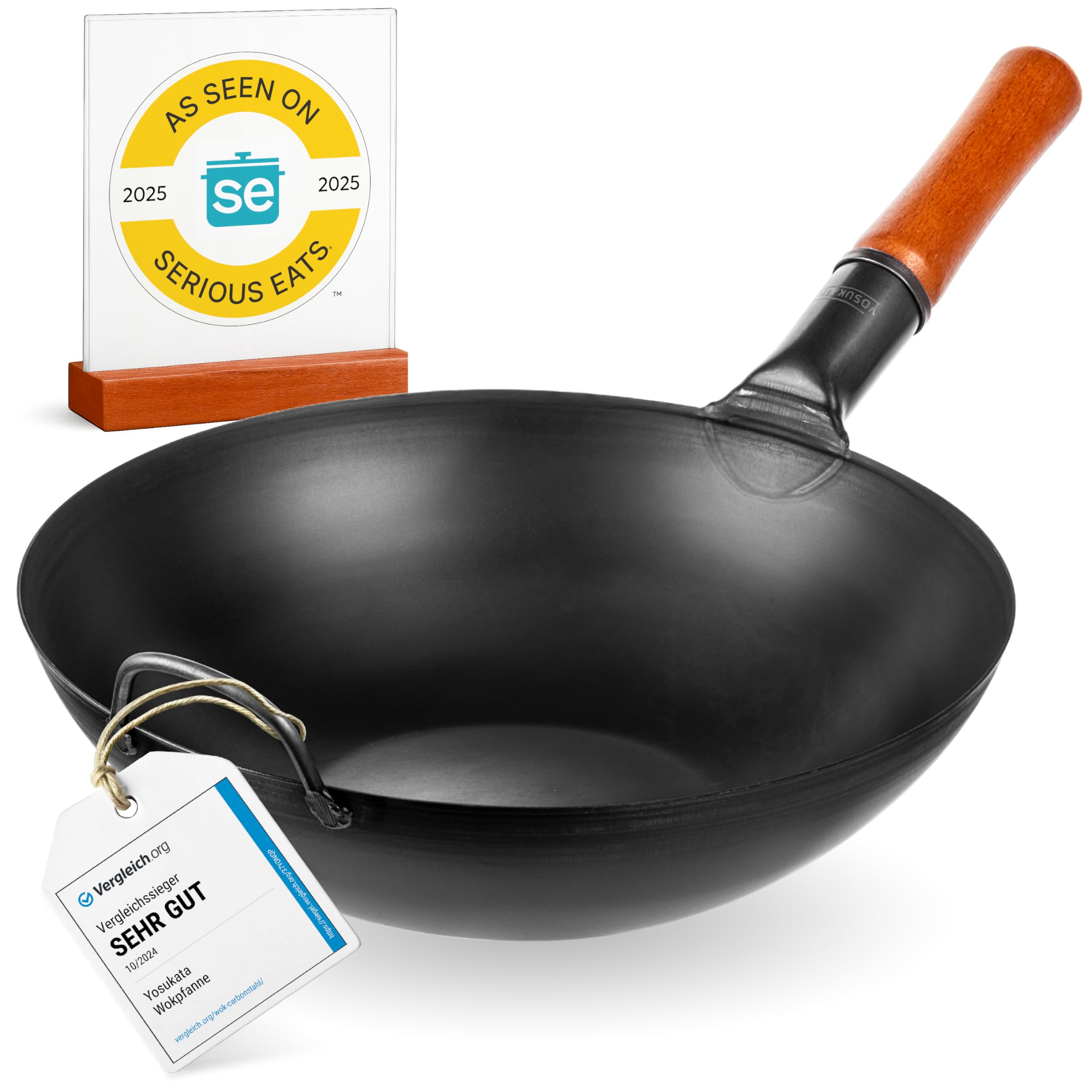 YOSUKATA 13.5-inch carbon steel wok with flat bottom for even heat and crisp stir-fry.