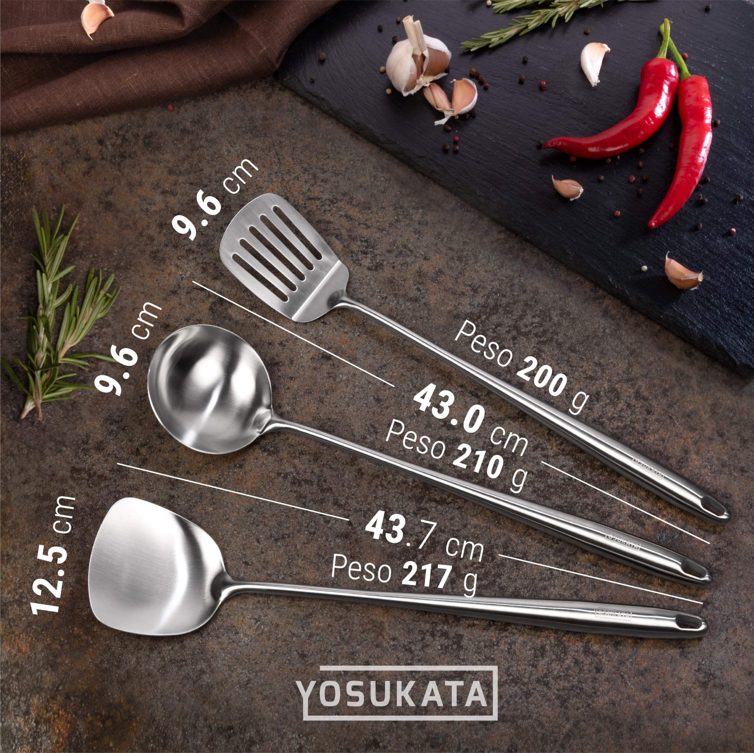 Yosukata 17-inch ladle ideal for scooping broth and sauces.