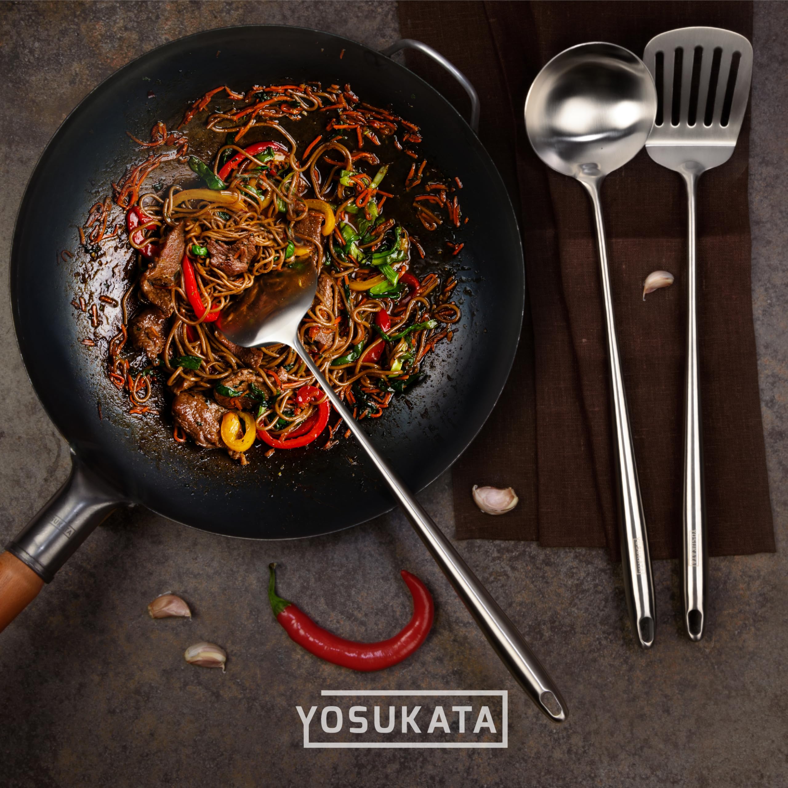 Yosukata ergonomic heat-resistant handles stay cool during cooking.