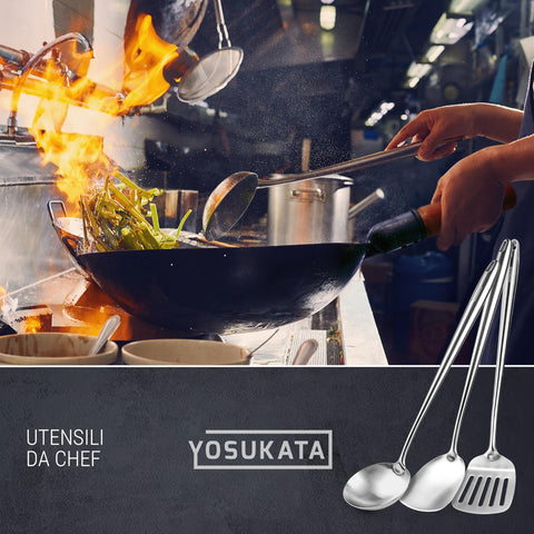 Yosukata hanging storage hole keeps utensils organized within reach.